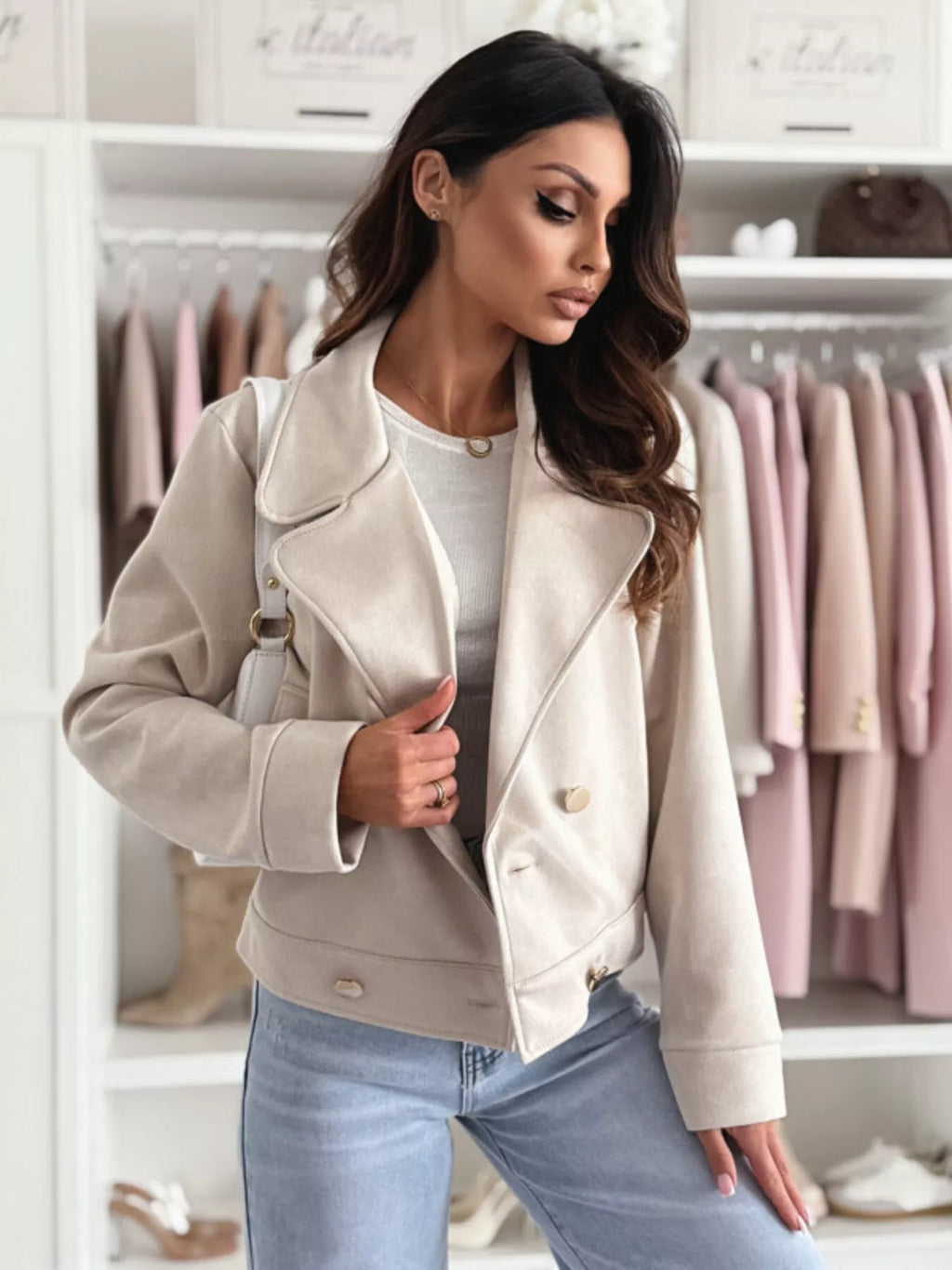 Double-breasted Lapel Collar Jacket (2)