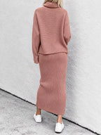 Ribbed Turtleneck Sweater Set Matching Midi Skirt (8)