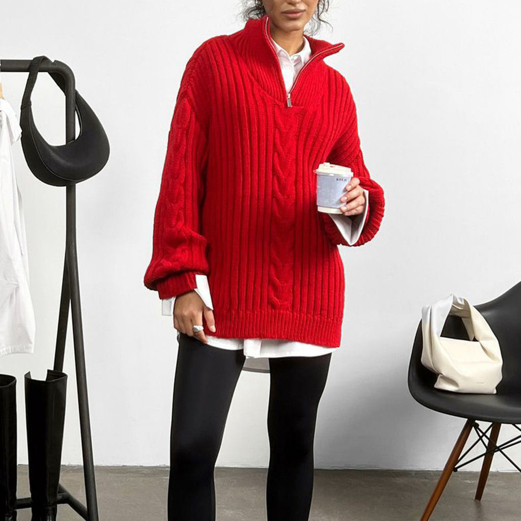 Ribbed Half Zip Long Sleeve Sweater (7)