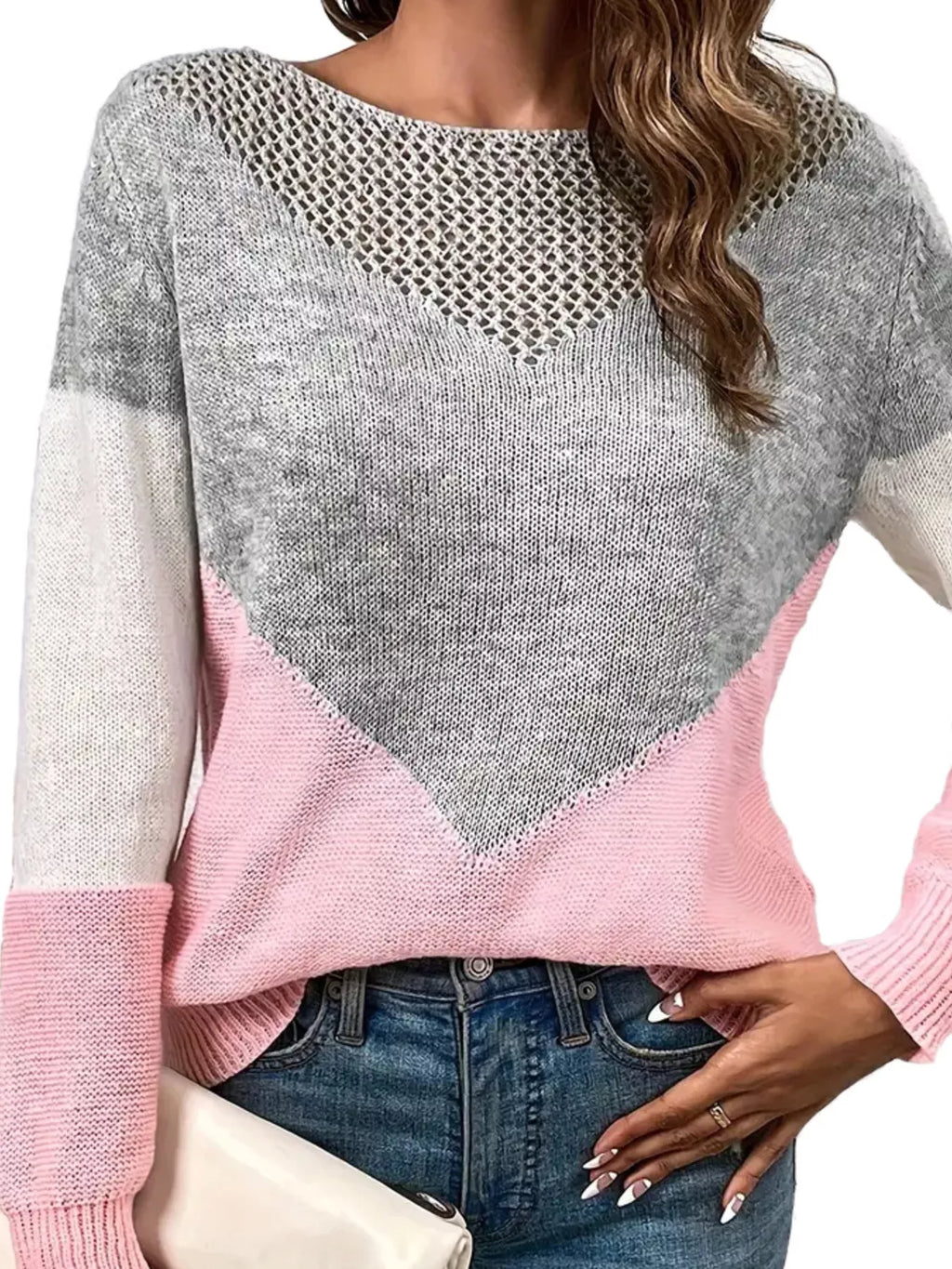 Openwork Block Long Sleeve Sweater