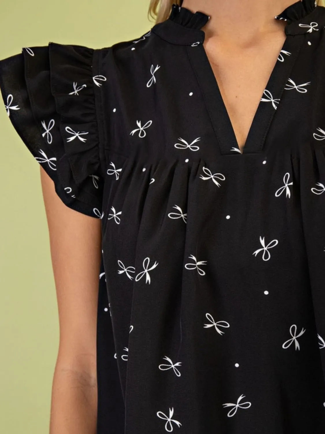 Notched Ruffled Cap Sleeve Blouse (11)