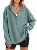 Full Size Snap Button Placket Dropped Shoulder Hoodie Plus