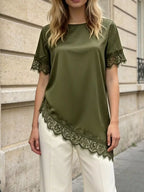 Lace Trim Short Sleeve Satin Top (2)