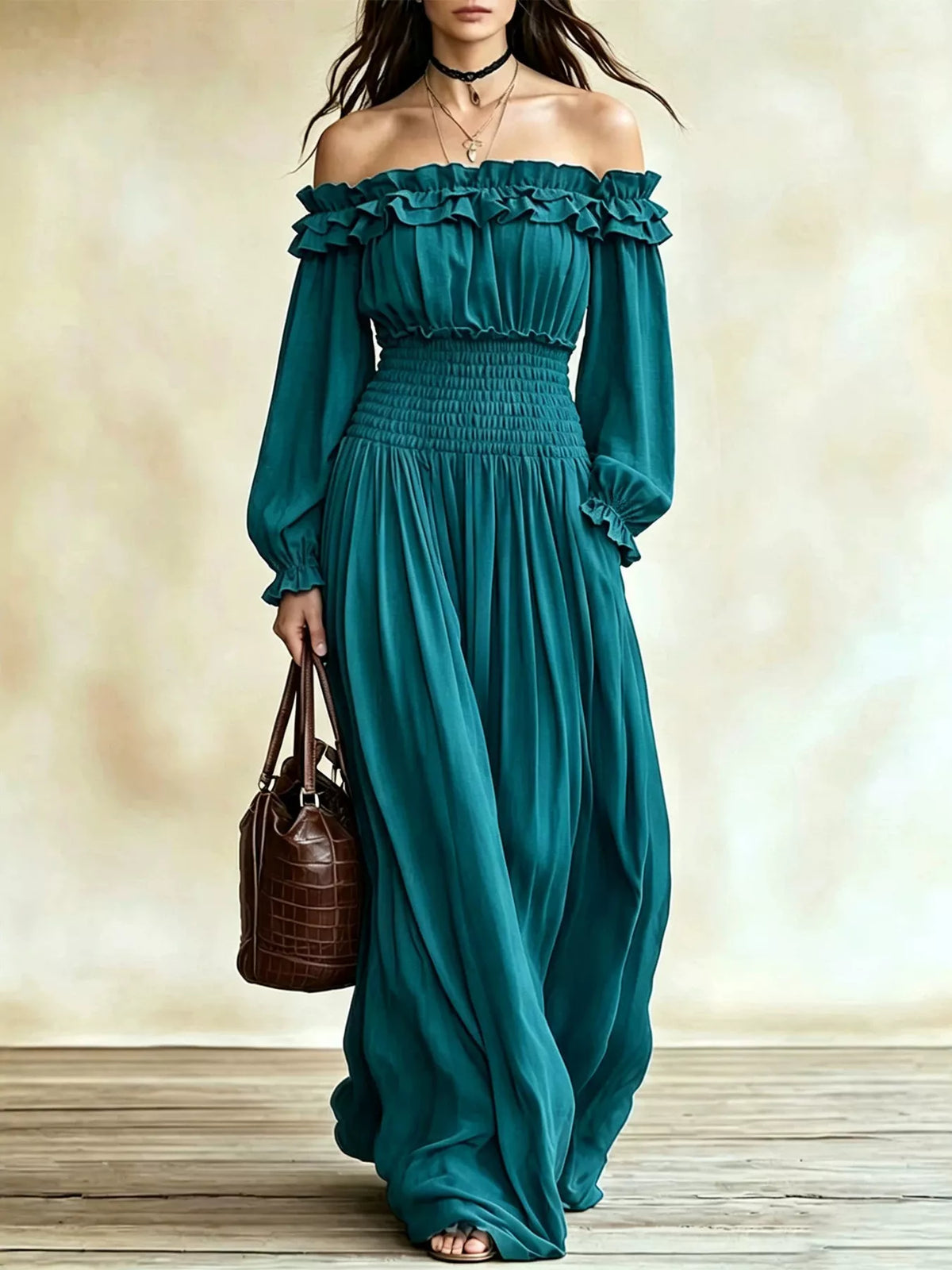 Full Size Off-shoulder Ruffled Maxi Dress Smocked Waist Plus (7)
