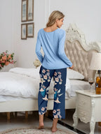 Round Neck Top Printed Pants Lounge Set (20)