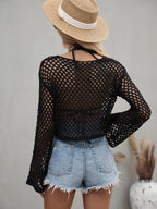 Openwork Flare Sleeve Cropped Cover Up (10)