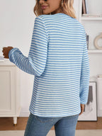 Striped Button Detail Long Sleeve Top (12)