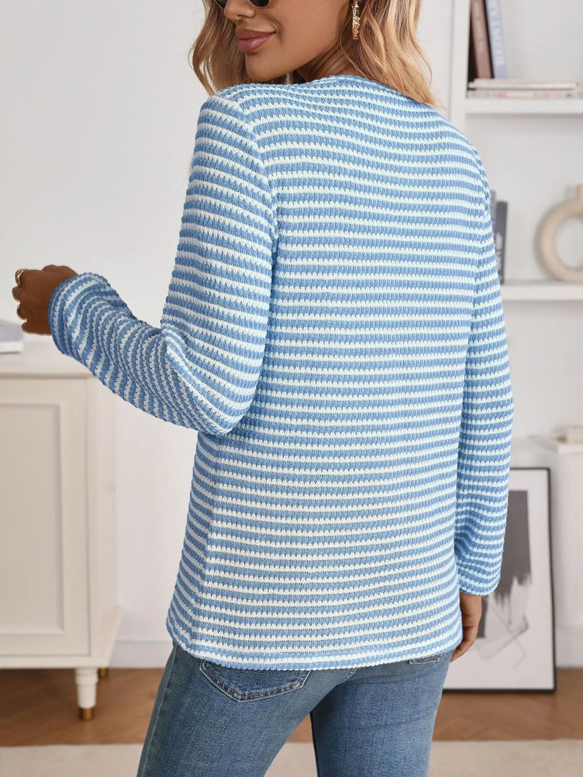 Striped Button Detail Long Sleeve Top (12)