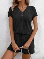 Ribbed V-neck Top Shorts Set (6)