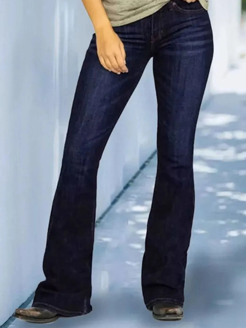 Full Size Wash Flare Jeans Pockets Plus