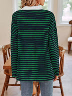 Oversized Striped Johnny Collar T-shirt (12)