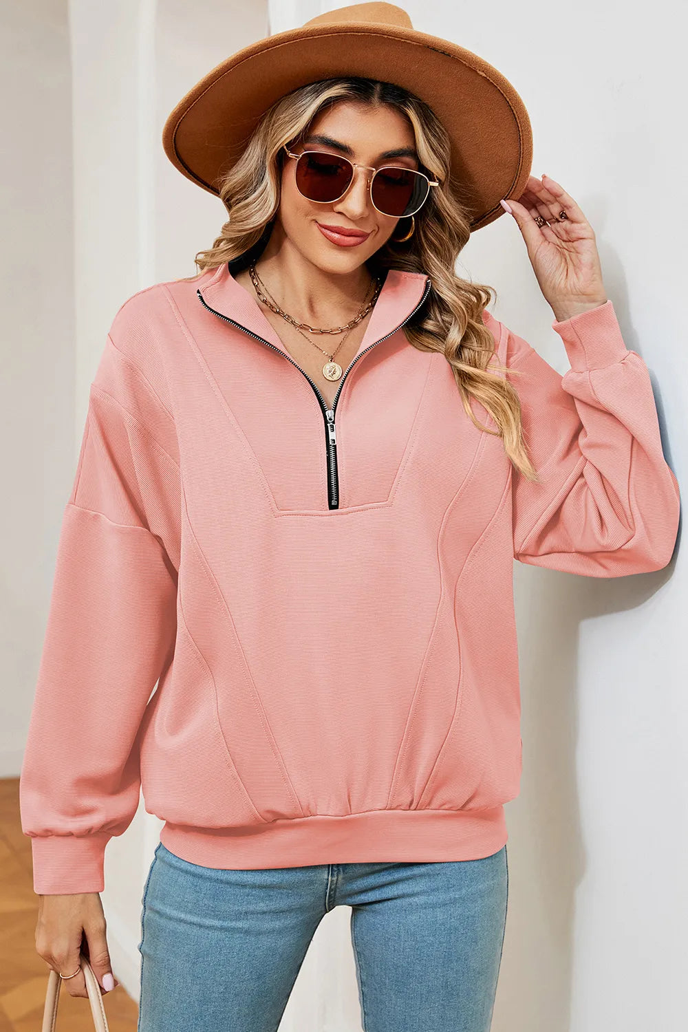Half Zip Dropped Shoulder Sweatshirt (11)