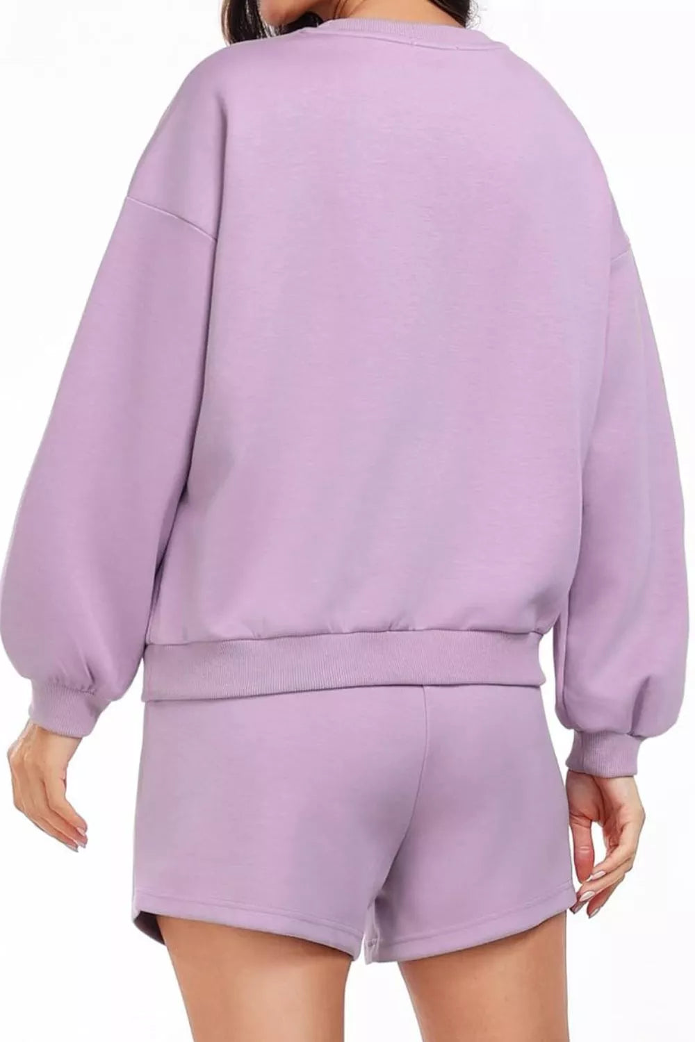 Round Neck Sweatshirt Shorts Set (21)