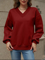 V-neck Solid Color Casual Sweatshirt (20)