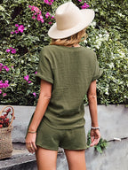 Notched Short Sleeve Top Shorts Set (2)
