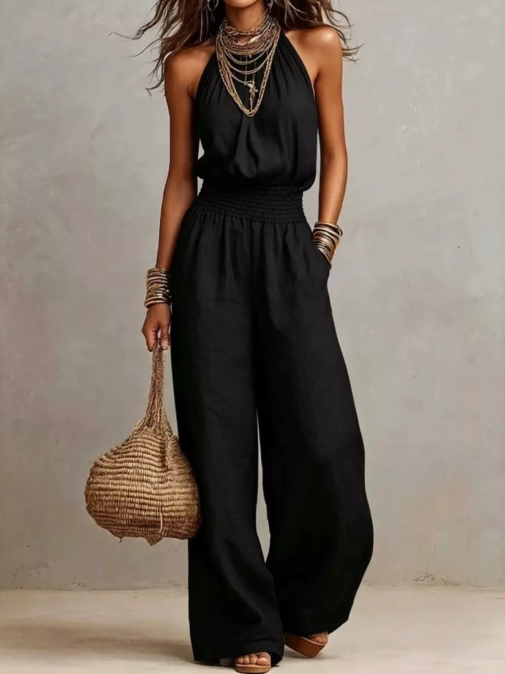 Smocked Halter Neck Wide-leg Jumpsuit (5)