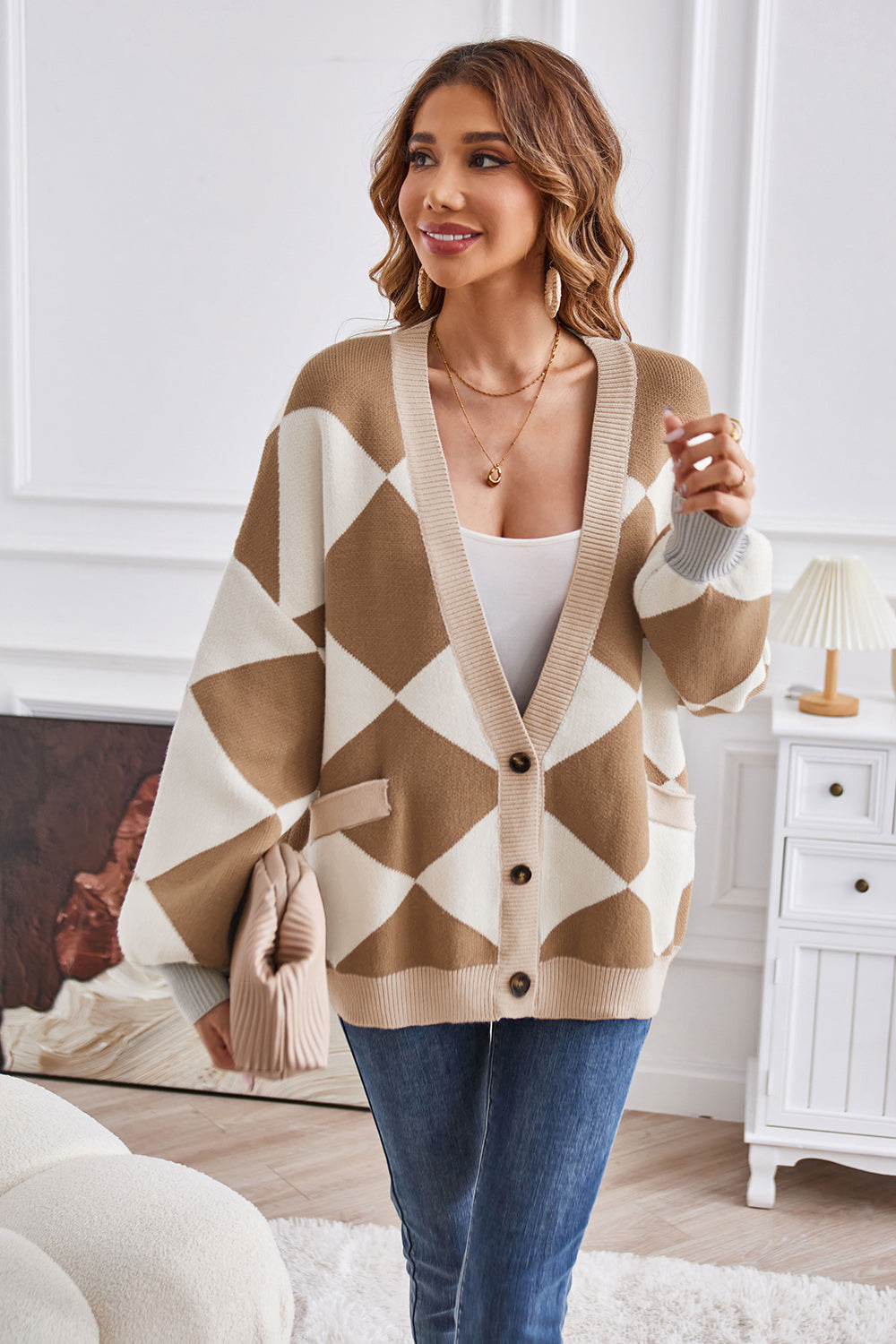 Geometric Lantern Sleeve Cardigan Pockets (14)