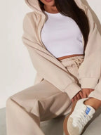 Zip-up Hoodie Wide-leg Pants Set (4)
