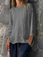 Full Size Round Neck Relaxed Fit Blouse Plus (21)