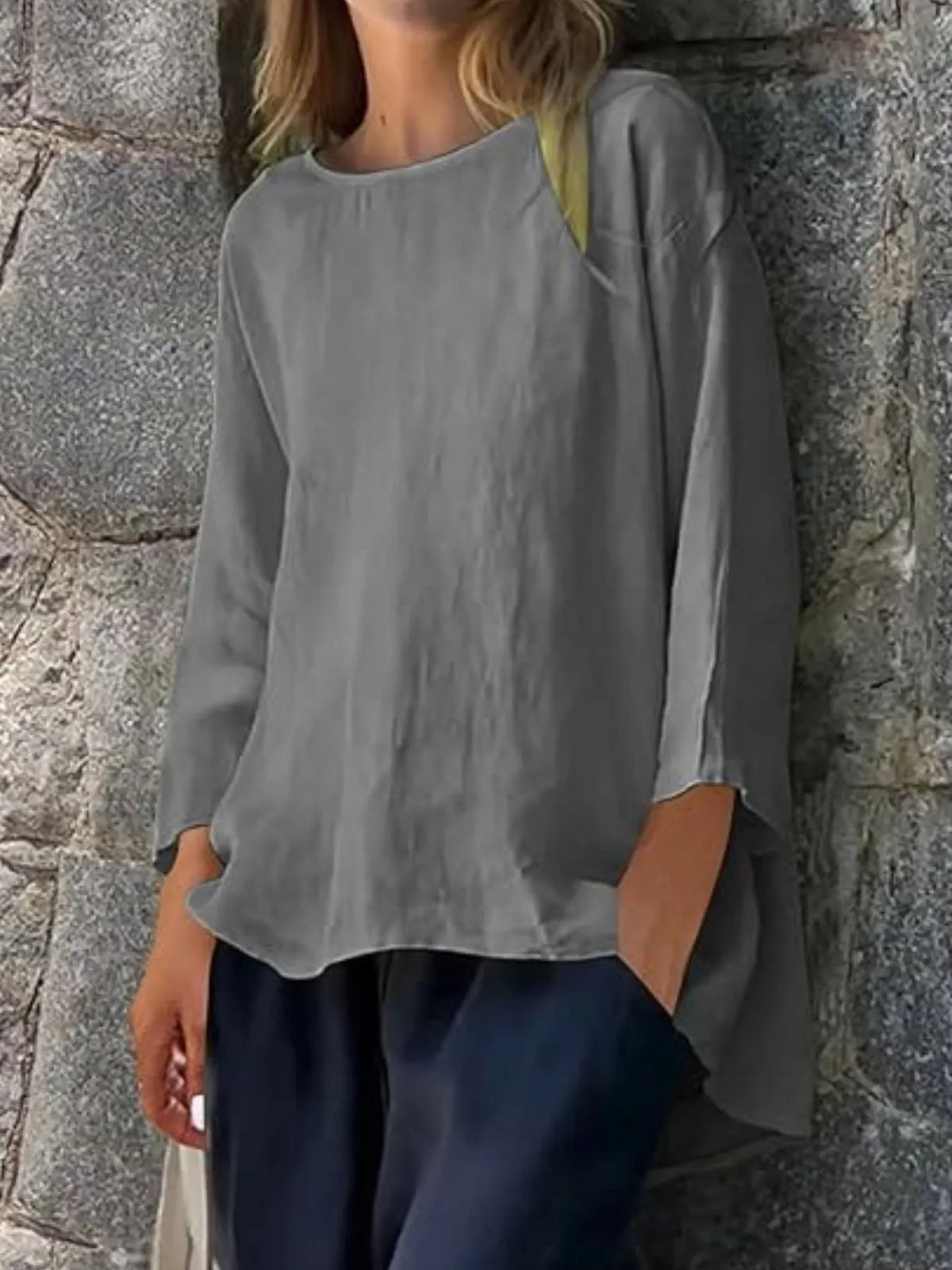 Full Size Round Neck Relaxed Fit Blouse Plus (21)