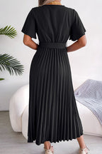 Pleated Flutter Sleeve Belted Dress (8)