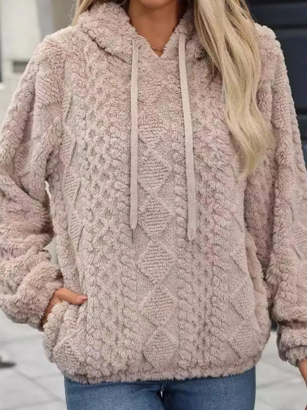 Drawstring Long Sleeve Plush Hoodie (3)