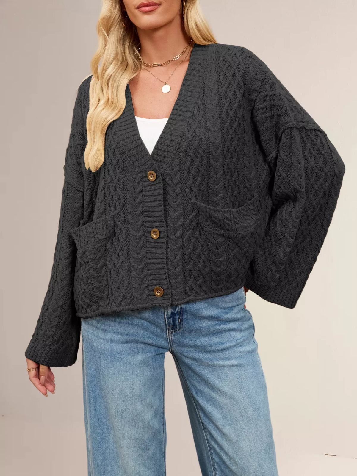 Cable Knit Button-down Cardigan (4)