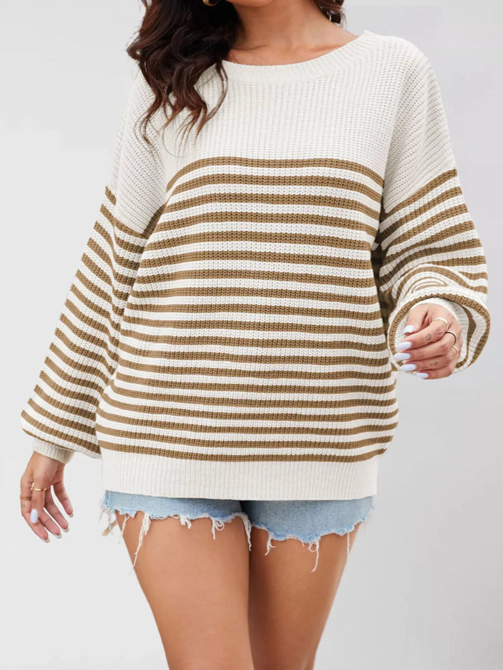 Striped Knit Long Sleeve Sweater (3)