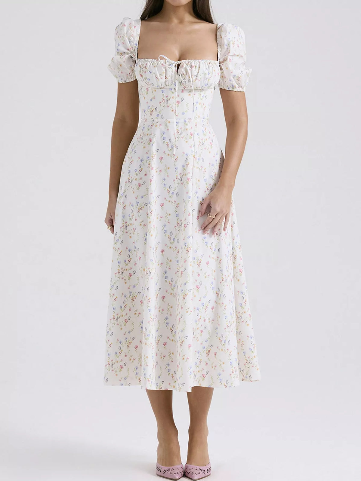 Floral Spaghetti Straps Midi Dress (37)