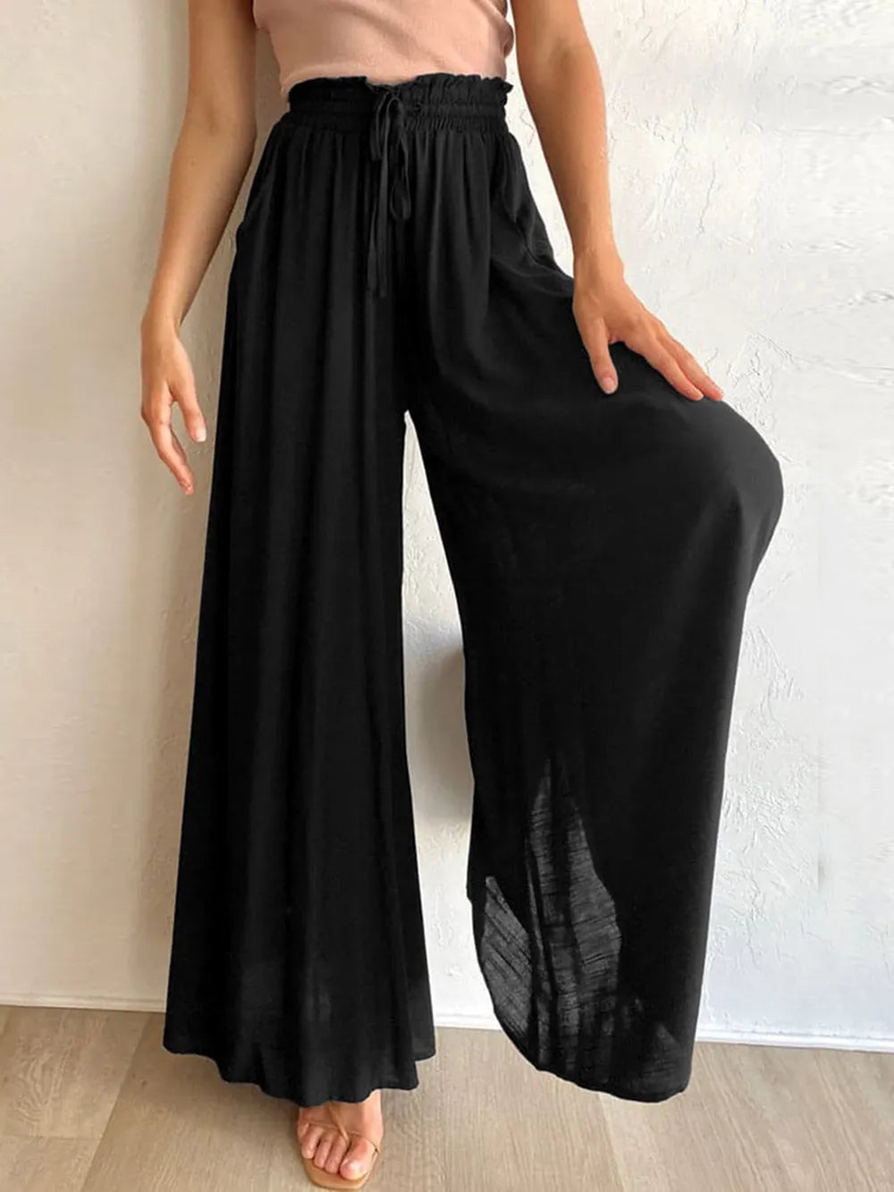 Drawstring Wide Leg Pants Pockets (6)