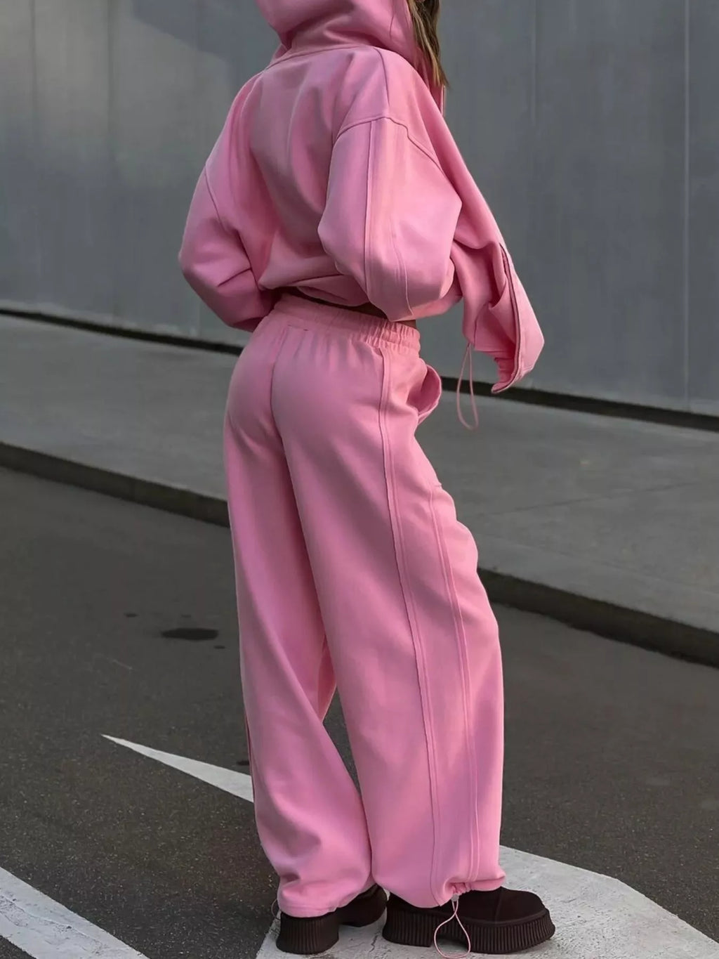 Oversized Zip-up Hoodie Wide-leg Pants Set (22)