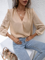 Swiss Dot Frill Trim Puff Sleeve Blouse (12)