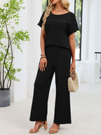 Lace Detail Short Sleeve Top Pants Set (20)
