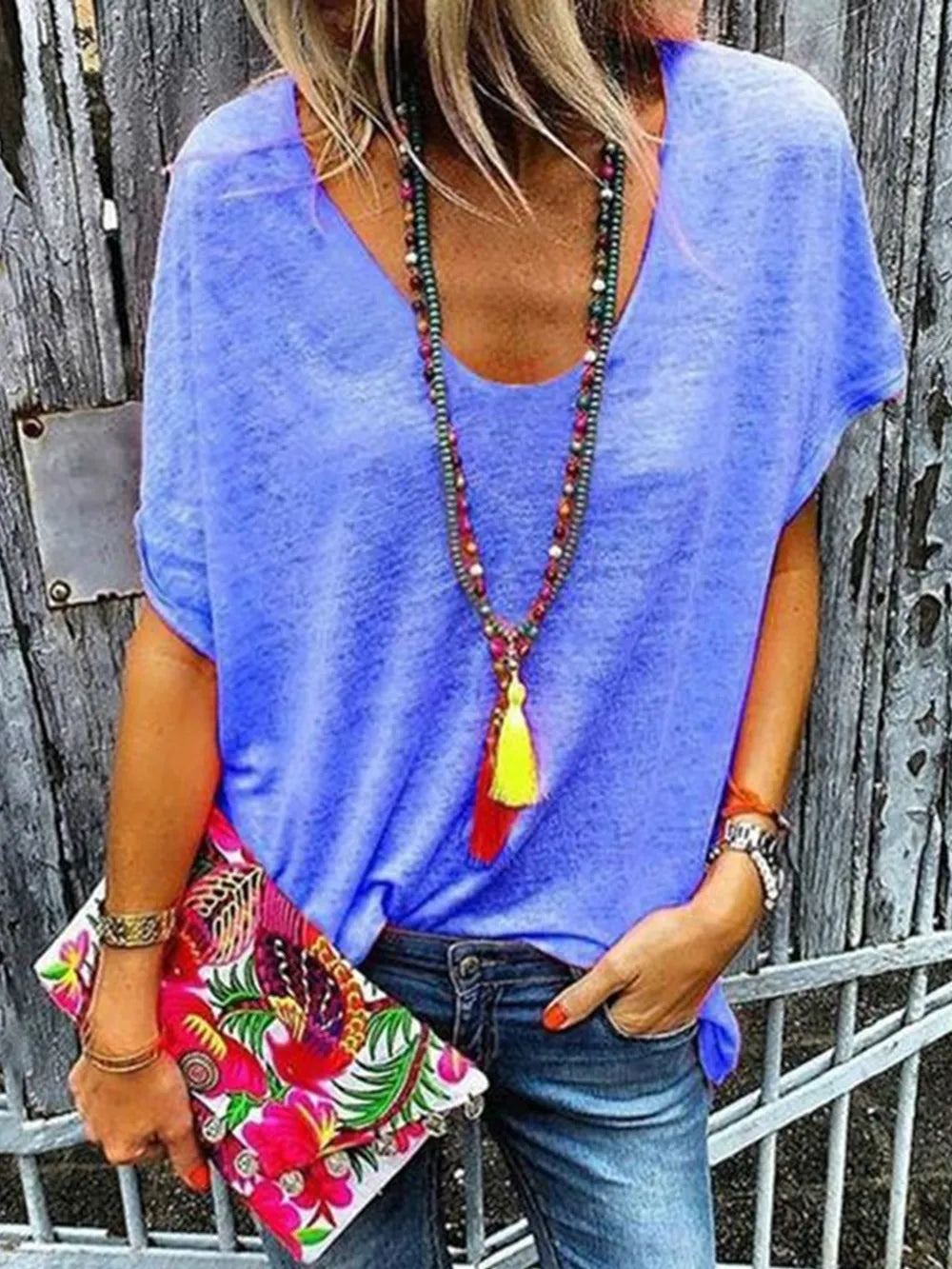 Full Size Scoop Neck Short Sleeve T-shirt (13)