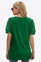 Swiss Dot Puff Sleeve V-neck Tee (16)