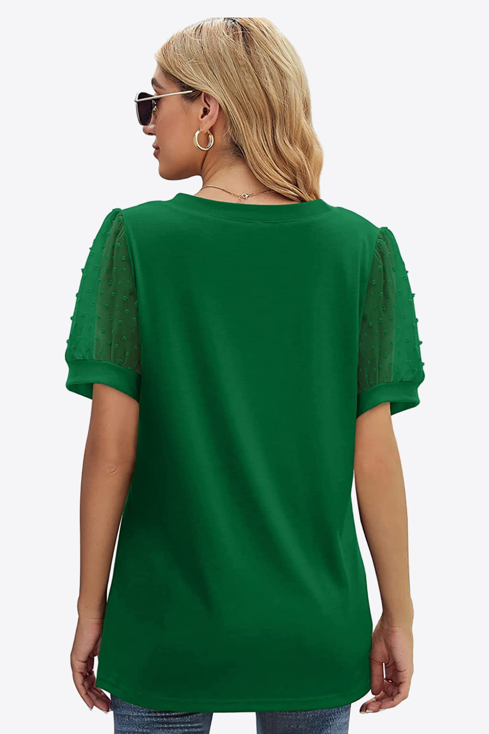 Swiss Dot Puff Sleeve V-neck Tee (16)