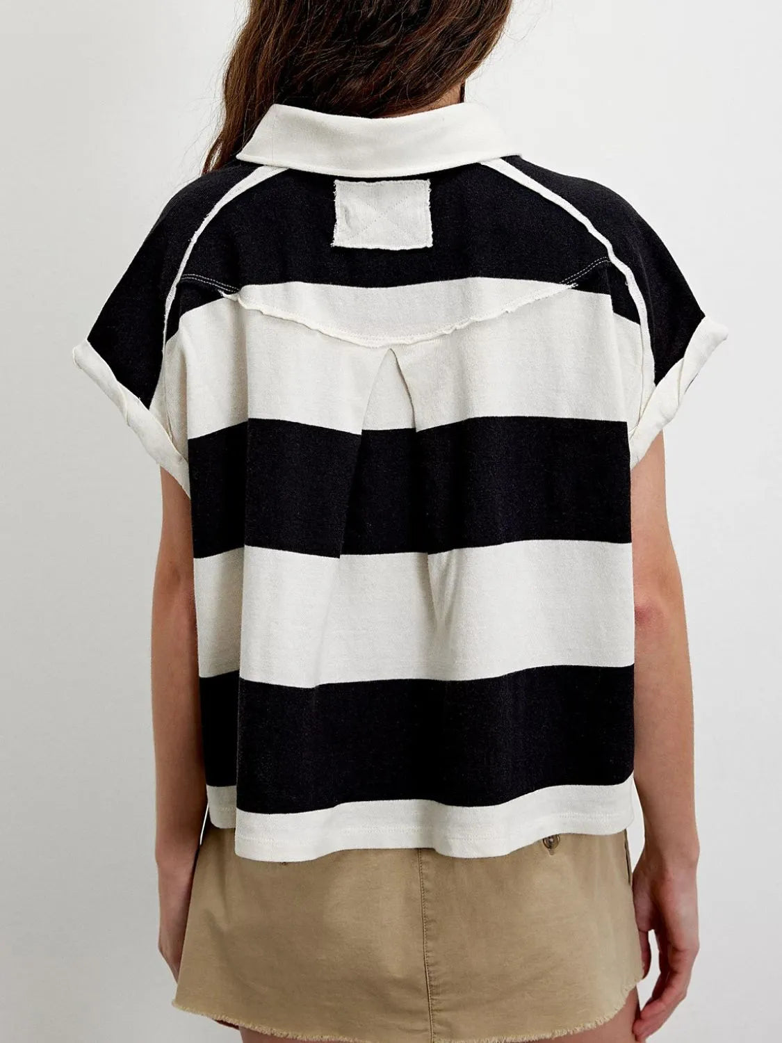Striped Collared Neck Short Sleeve Top (2)