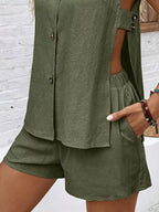 Sleeveless Button-down Top Shorts Set (12)