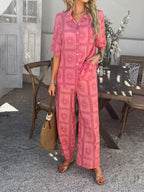 Printed Button Down Shirt Pants Set (8)