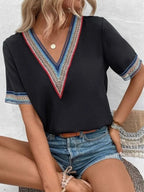 Full Size V-neck Short Sleeve Blouse (8)