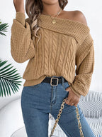 Off-shoulder Cable Knit Sweater (14)