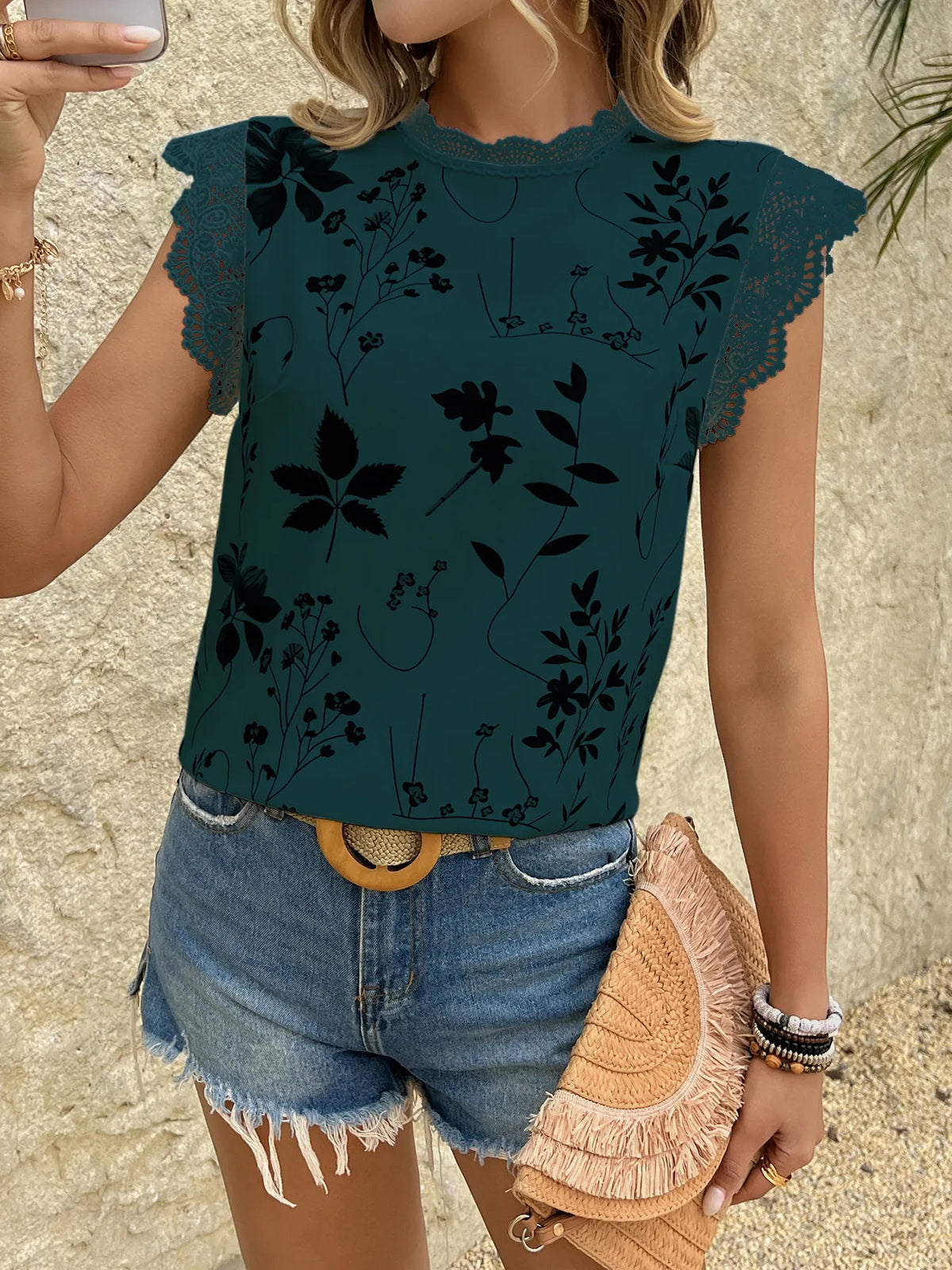 Lace Trim Sleeveless Blouse (16)