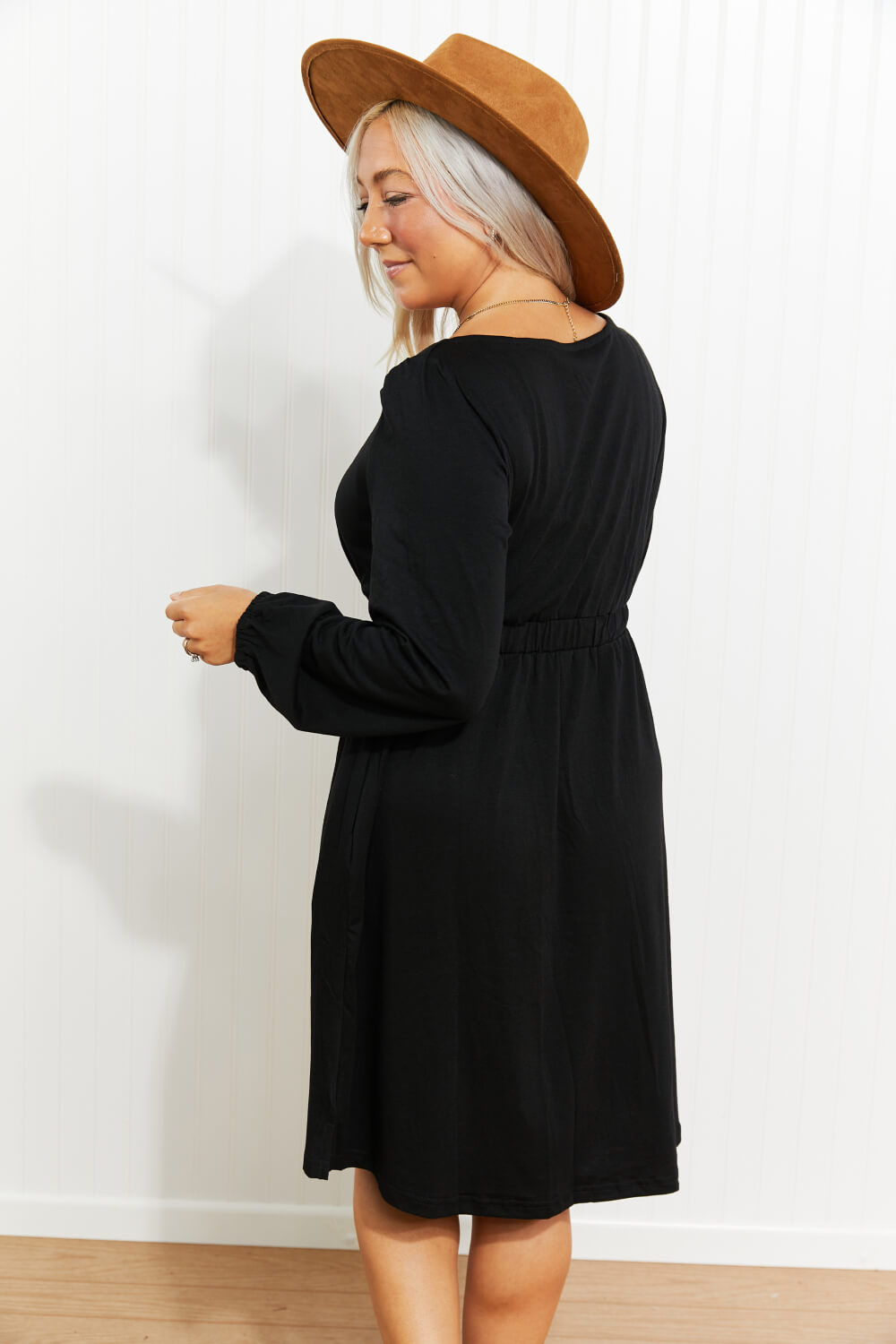 Scoop Neck Empire Waist Long Sleeve Mini Dress (15)
