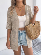 Openwork Open Front Half Sleeve Cardigan (13)