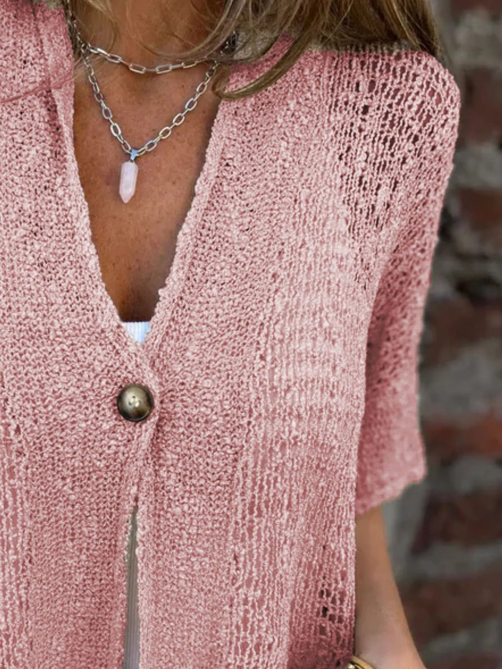Full Size One Button Openwork Cardigan Plus (10)