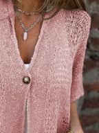 Full Size One Button Openwork Cardigan Plus (10)