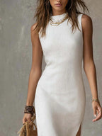 Full Size Sleeveless Mock Neck Slit Midi Dress Plus (2)