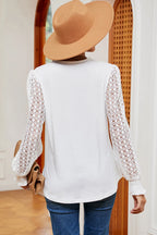 Openwork V-neck Long Sleeve T-shirt (2)