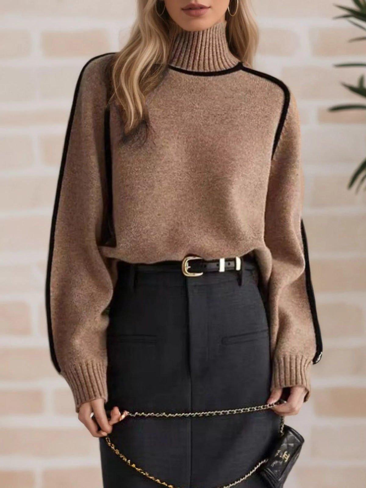 Contrast Trim Turtleneck Sweater (9)