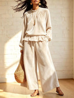 Velvet Peplum Top Wide-leg Pants Set